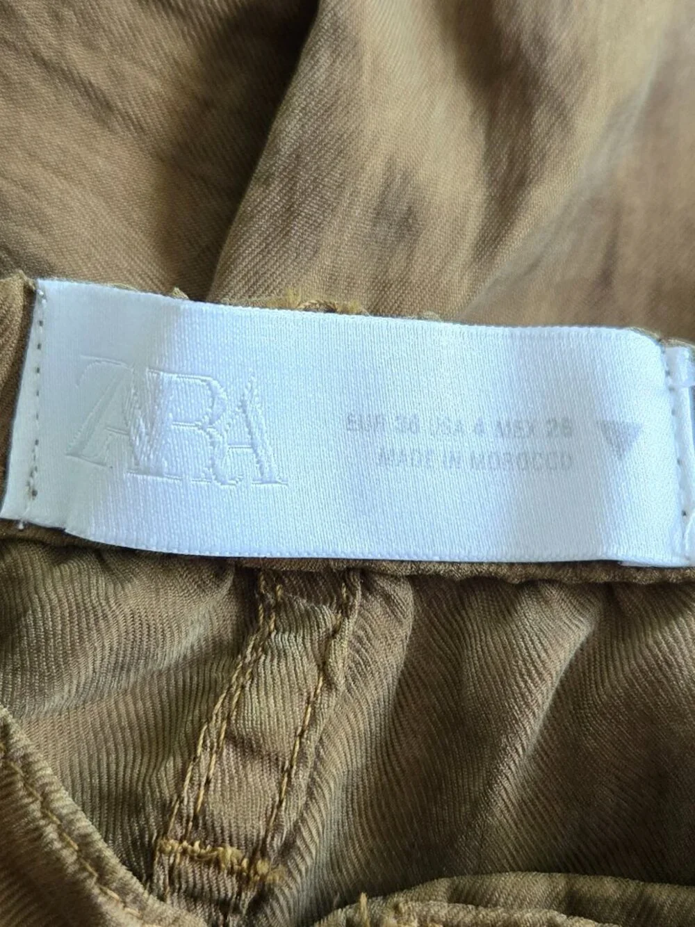 Zara Lyocell Straight Leg Pants Womens Coffee Brown Flowy Shimmery Tie Waist 4